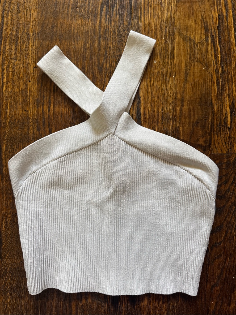 Babaton Cream Ribbed Cross-Strap Crop Tank